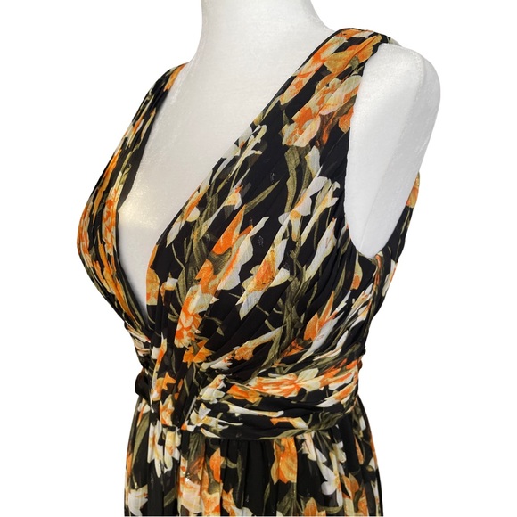 Aidan Mattox Black Floral Printed Sleeveless Slit Maxi Dress Size 4 - Picture 5 of 16